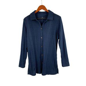 Cuddl Duds Womens Ribbed Navy Button-Up Cardigan S